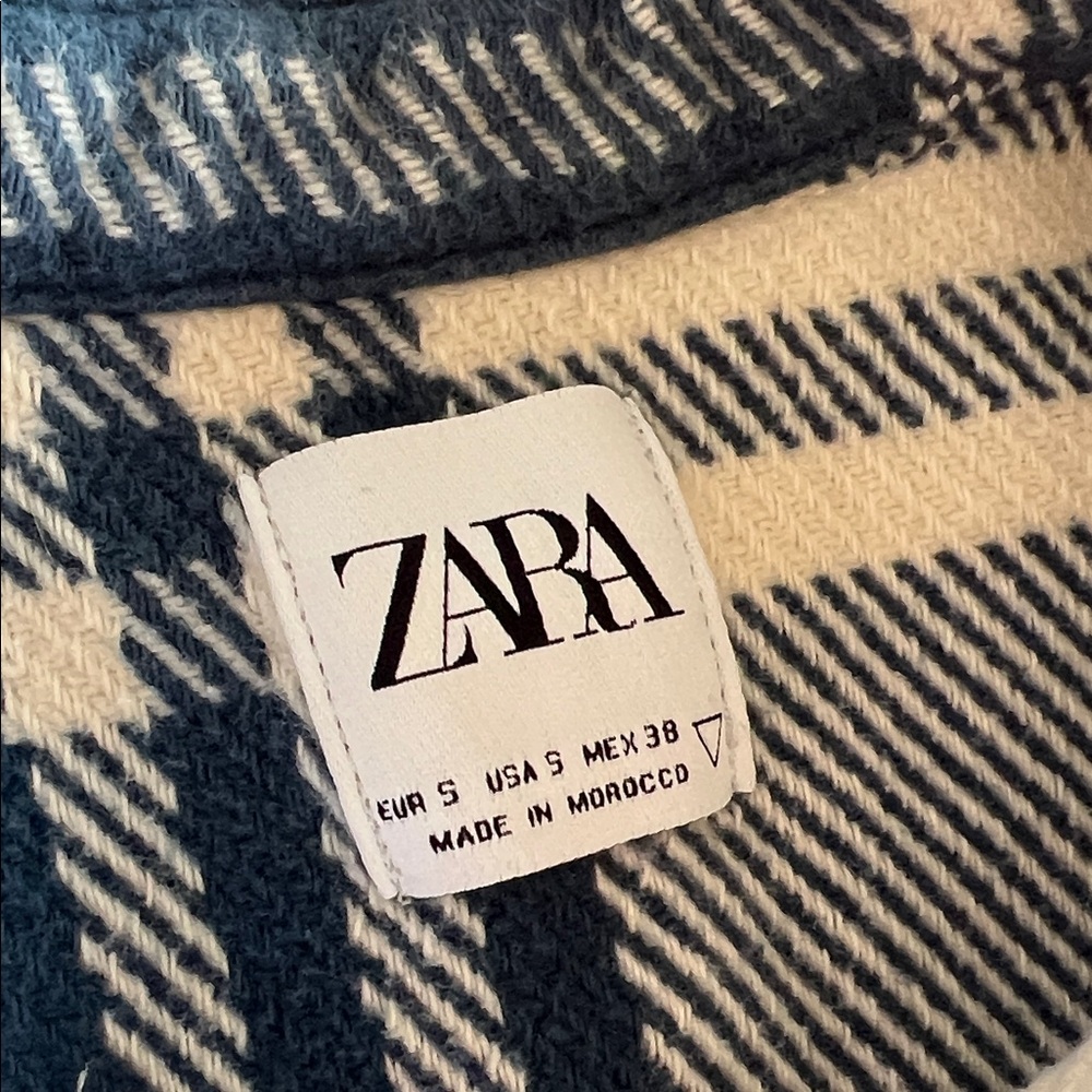 Zara Navy and Cream plaid Shirt Jacket - Picture 5 of 5